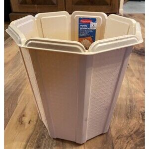 Vintage Rubbermaid Trash Can Waste Basket Almond Cream Tan Basket Weave 2945